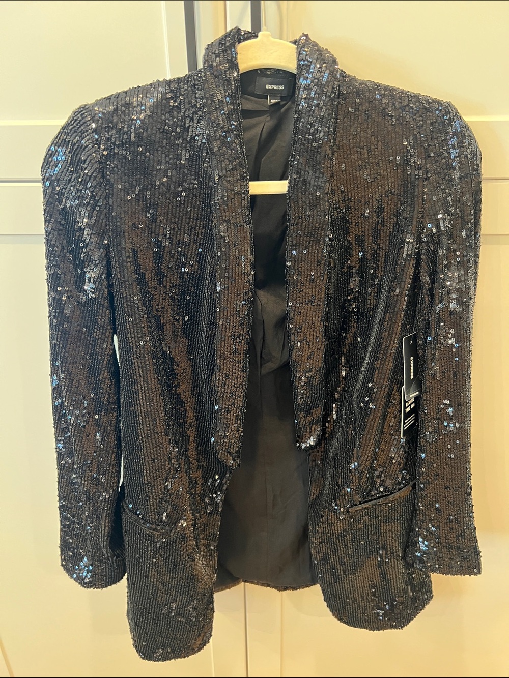 Express Black Sequin Open-Front Blazer